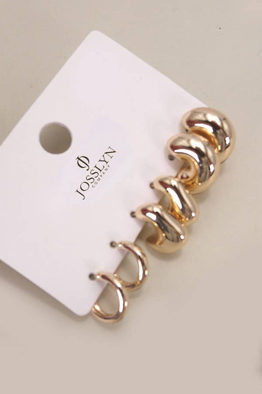 BUBBLE HOOP HUGGIE TRIO EARRINGS | 80E5359: Gold
