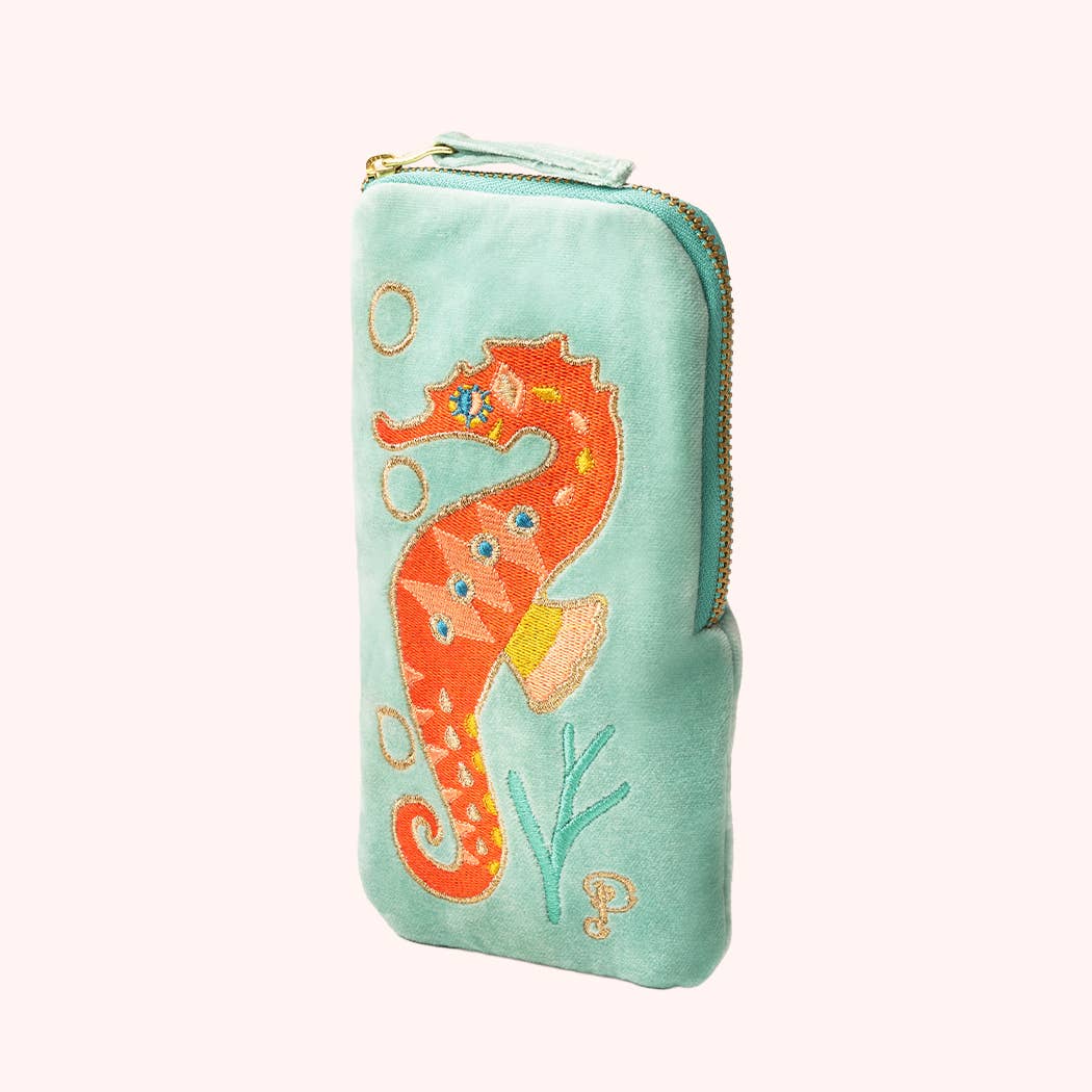 Velvet Sunglasses Pouch - Sparkling Seahorse - Aqua: Blue