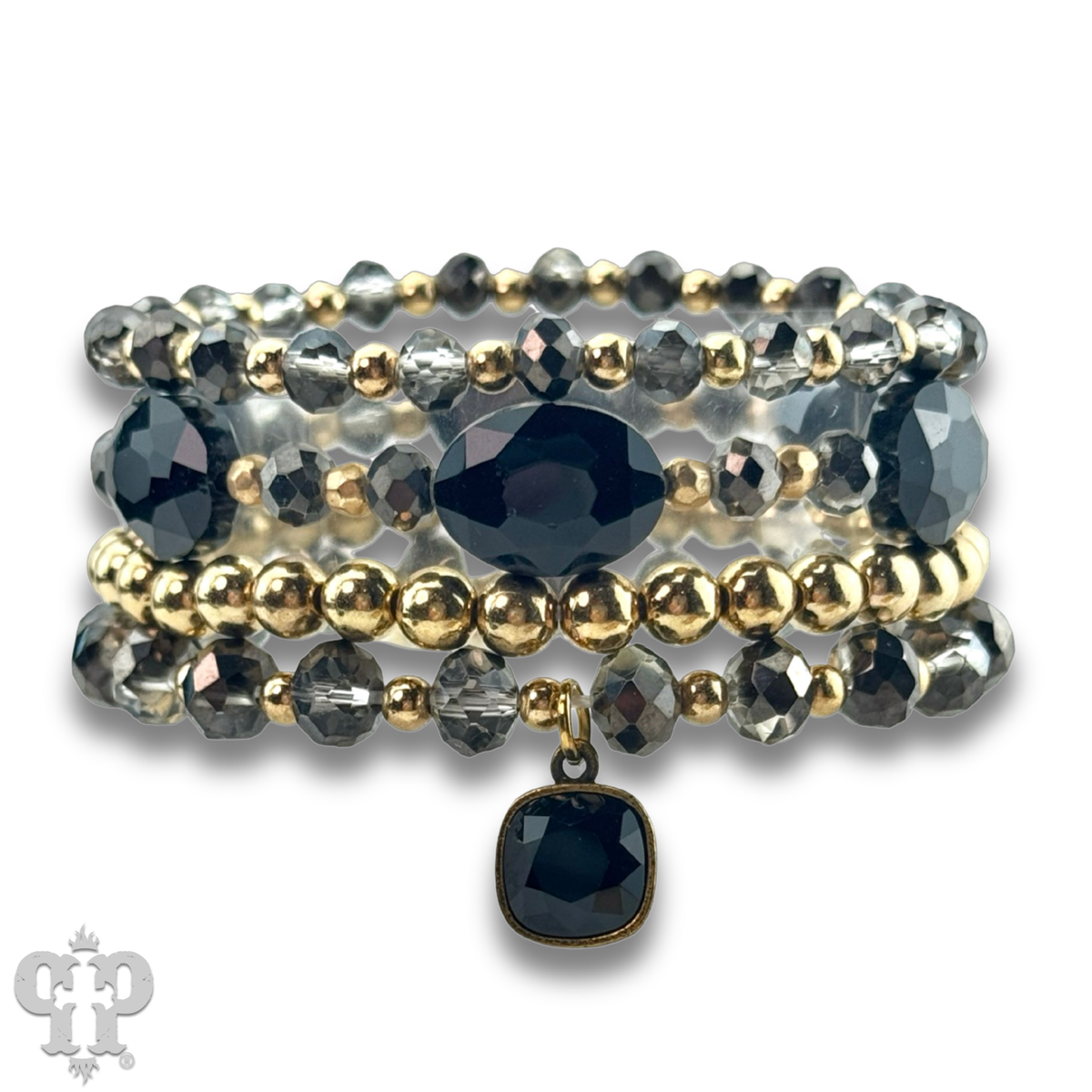 Four strand faceted bead bracelet with crystal from Swarovski® drop