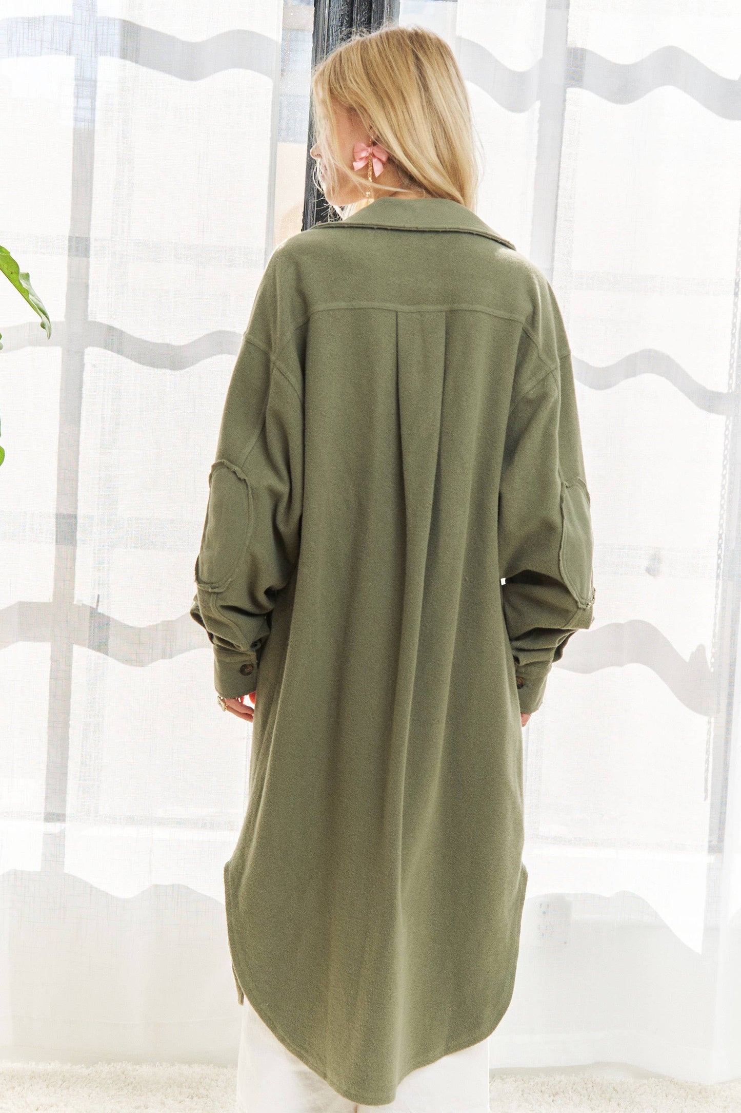 CEJ3424 - ELBOW PATCHED BUTTON DOWN LONG JACKET