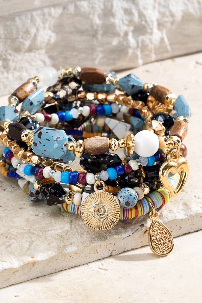 Layered Mixed Beads Bracelet: Stone(Gdgry) / OS
