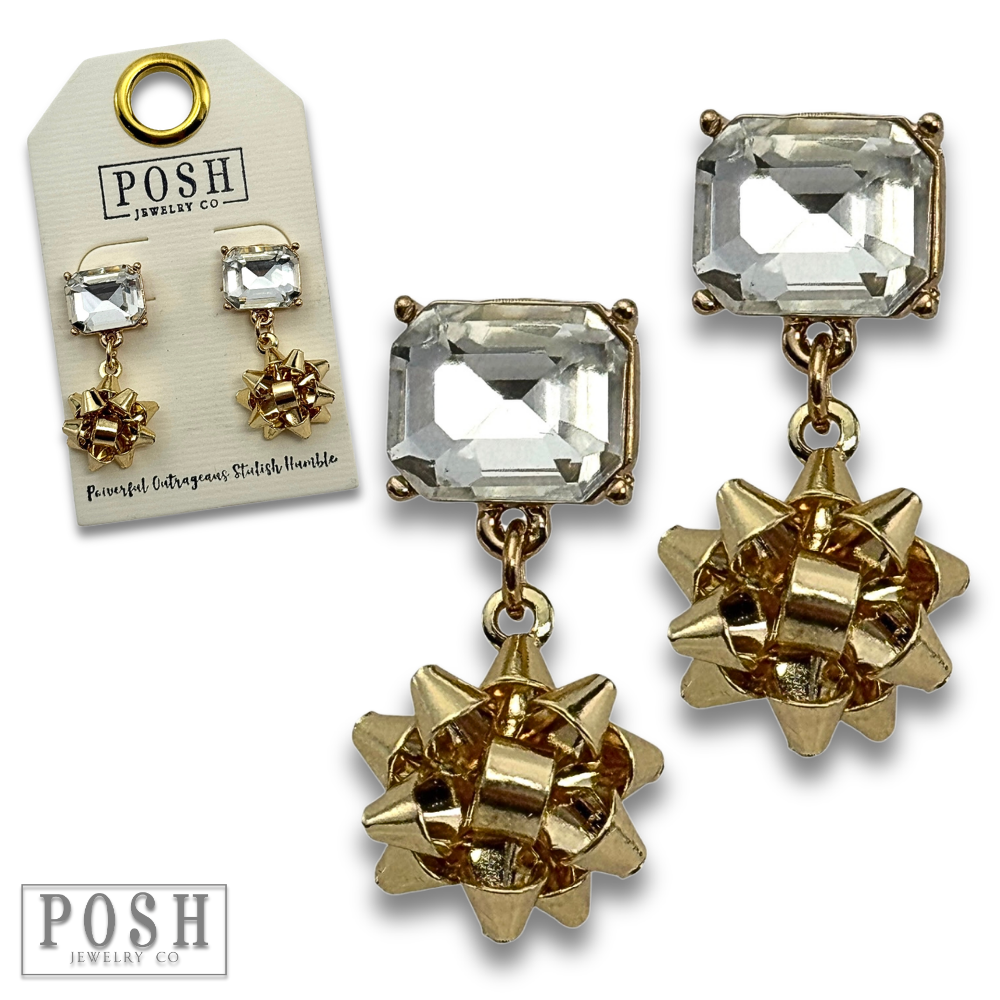 Adorable rhinestone and Christmas bow earring