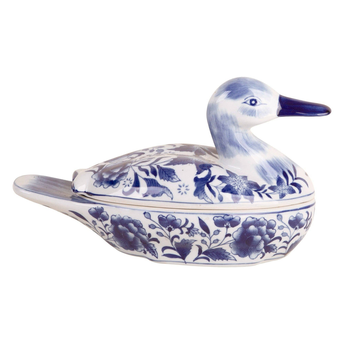 12in Blue White Ceramic Duck Trinket Box