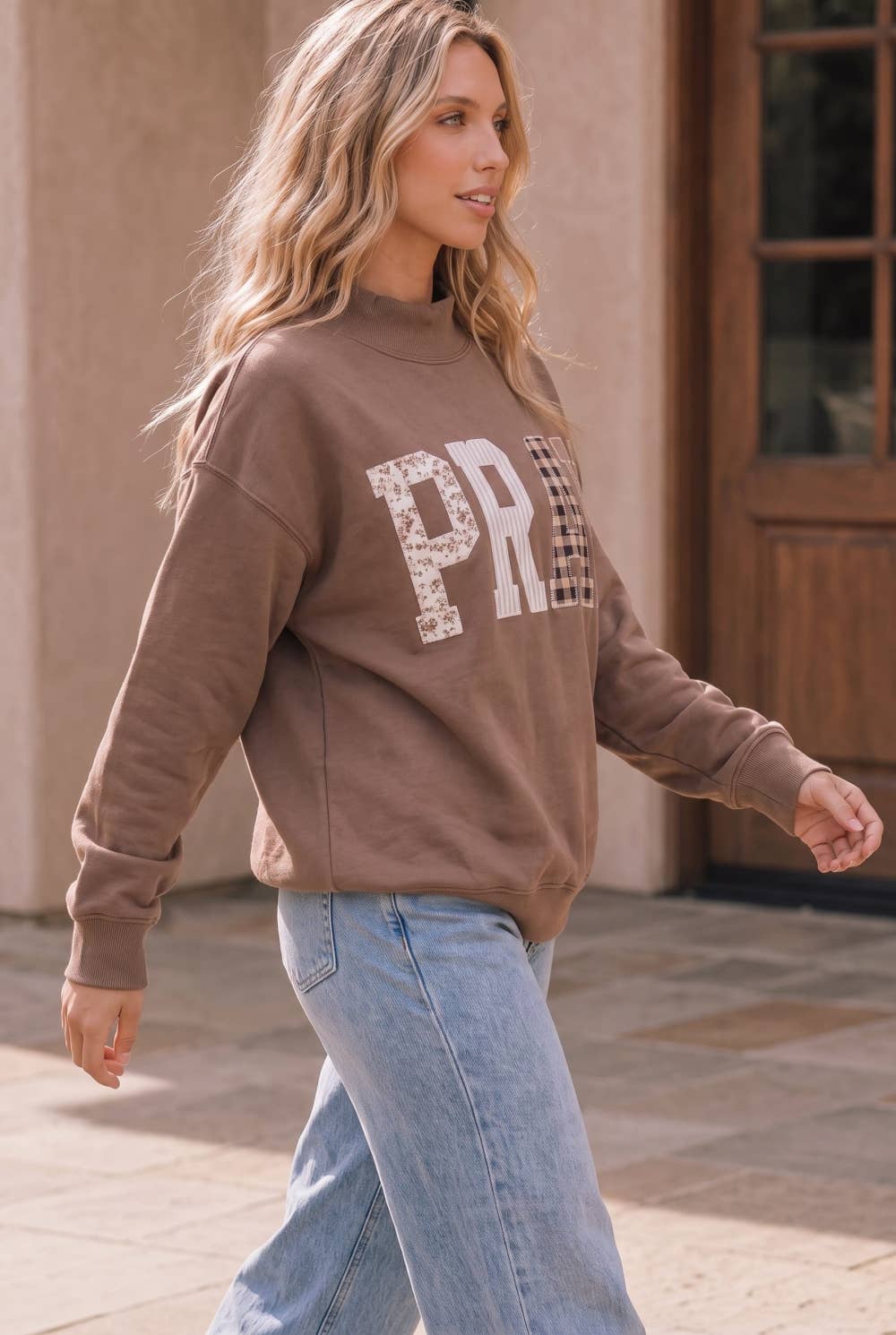 PRAY Patchwork Oversized Pullover Sweatshirt