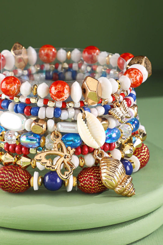 8 Set Patriotic Beaded Stackable Bracelets: Patriotic Panache (US)
