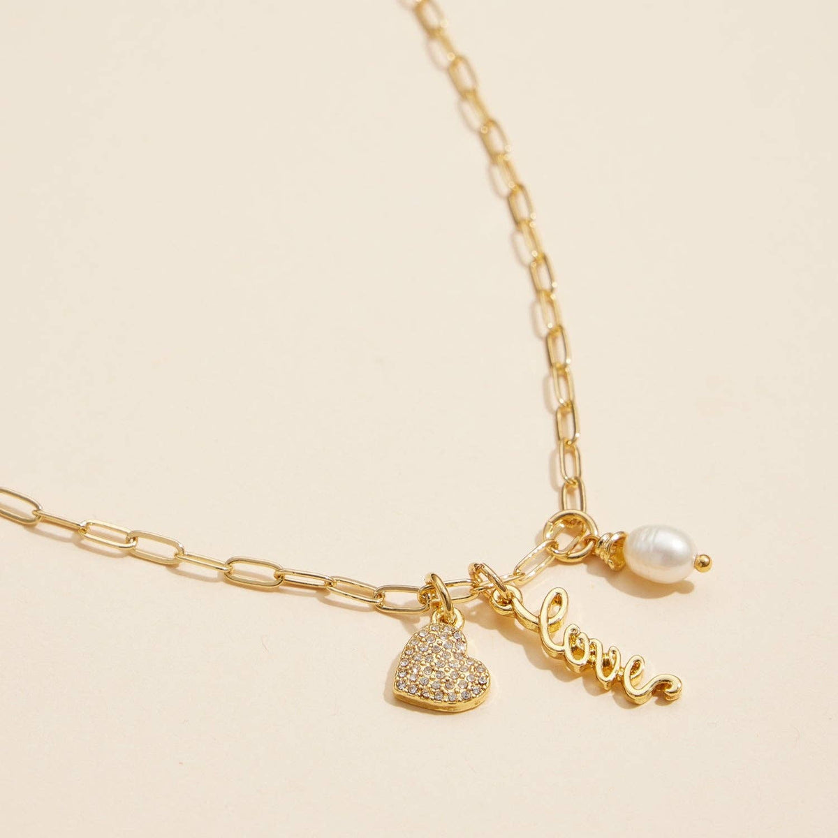 Love Charm Paperclip Necklace | 18K Gold Dipped Necklace